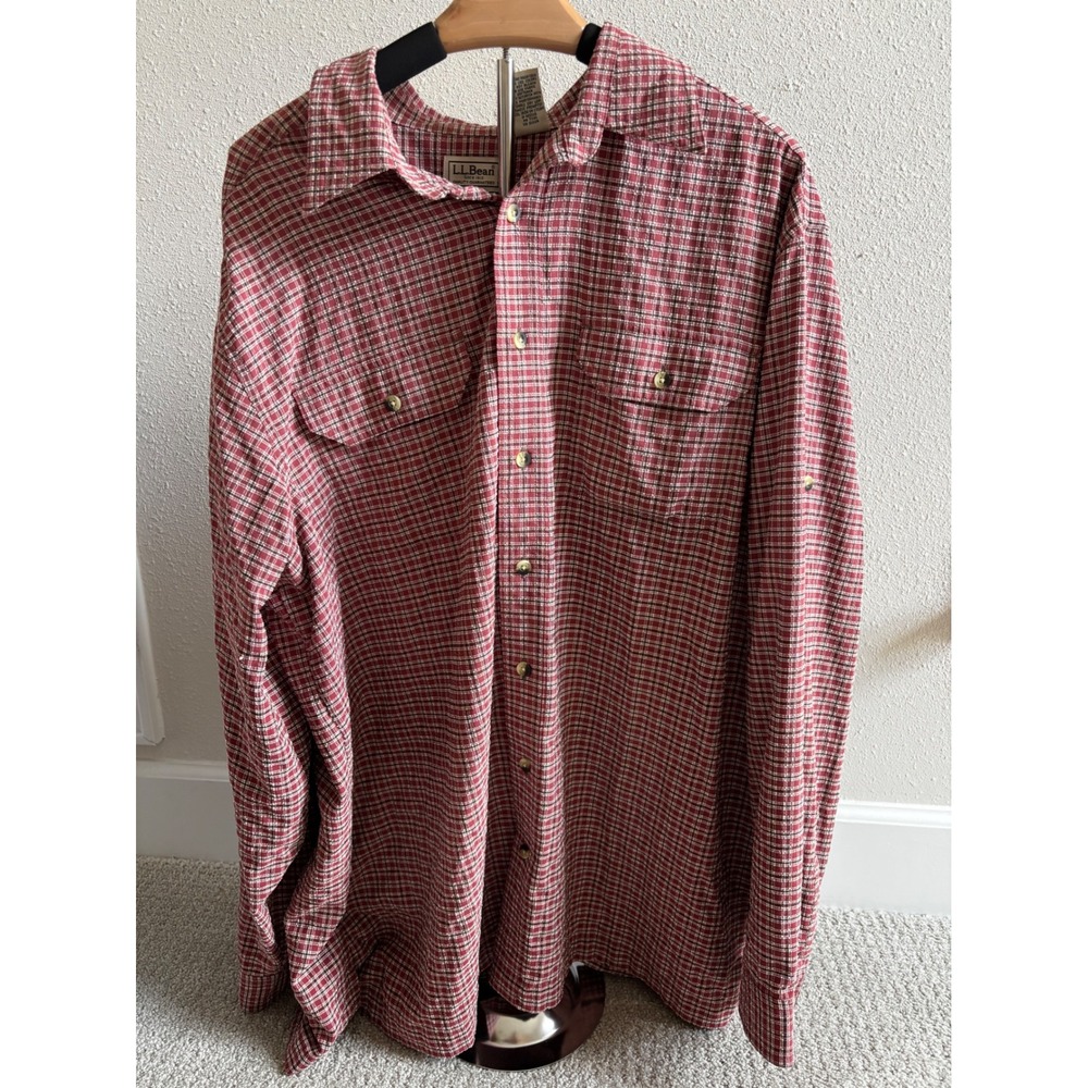 L.L. Bean Red Plaid Button Up Shirt XL Tall Long Sleeve Outdoor Utility XLT